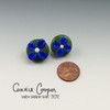 Buttons, Set of 2 Small, Dk Olive w/Cobalt Flowers GBut20-4361