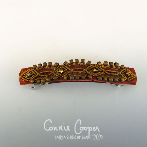 Barrette, (Large- Oval), Dk Gold on Rust MBar21-4481