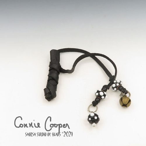 Braid Wrap, Black Body, Black & White Beads, Bead Charm & Coins/Bell BW21-4786