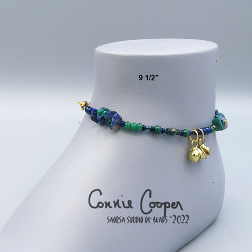 Stone Chip Anklet, Malachite & Lapis,  Met. Blue & Greens  Ank22-5008