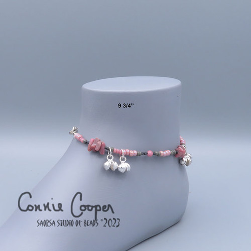 Stone Chip Anklet, Rhodonite,  (Mostly) Med Pinks & a touch of  Grey  ANK23-6147