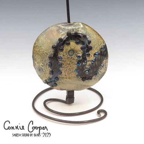 Bead, Organic Abstract w/Lattacino, Large Lentil  LBF25-7560