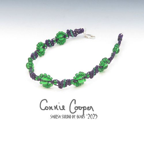 Bracelet, Daisy Chain,  7-Bead in Purple & Green  MBra26-7687