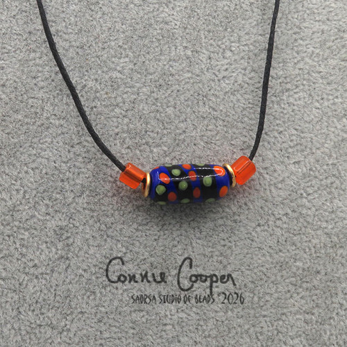 1-Bead in Blue w/Brown, Orange & Green OB26-7837