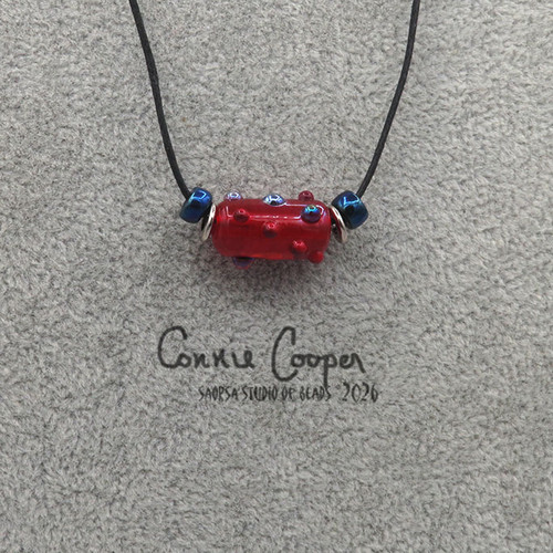 1-Bead in Red & Silver Blue  OB26-7829