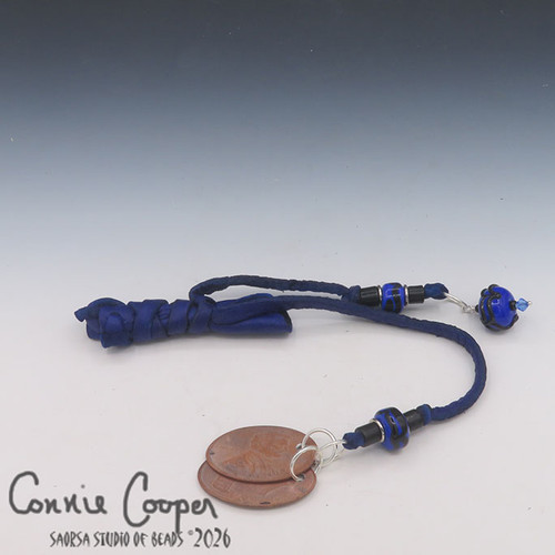 Braid Wrap, Royal Blue w/Dk. Blue & Black Beads, Bead & Bell or Coin Charms BW26-7875