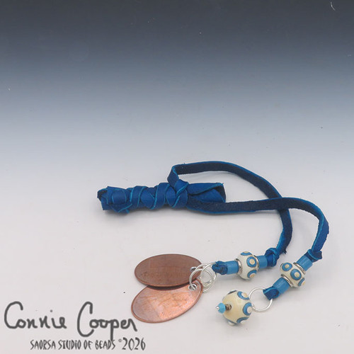 Braid Wrap, Cyan w/Cream & Turquoise Beads, Bead & Bell or Coin Charms BW26-7877