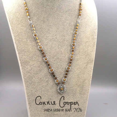 Necklace, "V",  Silver & Bronze MN26-7903