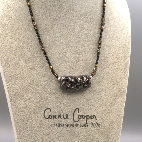 Necklace, Fancy 1-Bead in Black Metallic GBN26-7894