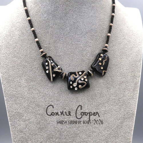 Necklace, Collar, Black w/Silvered Ivory  GBN26-7933