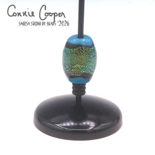 Bead, Turquoise w/Green on black Dichro  LBF26-7960
