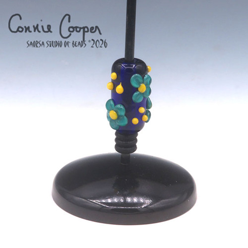 Bead, Cobalt w/Green & Yellow Floral  LBF26-7962