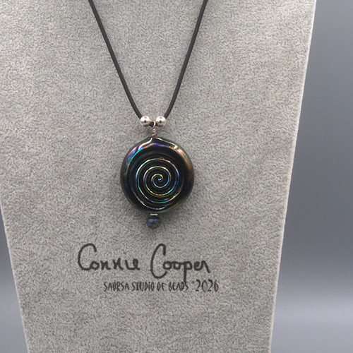 Necklace, Fancy Single Bead, Iris & Metallic Black Abstract  GBN26-8031