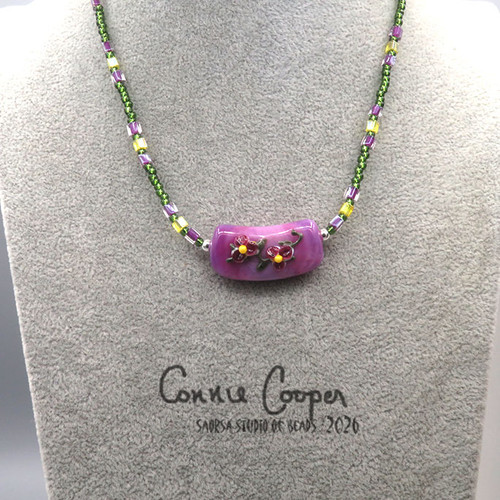 Necklace, Fancy Single Bead,  Pale Purples w/Floral GBN26-8040