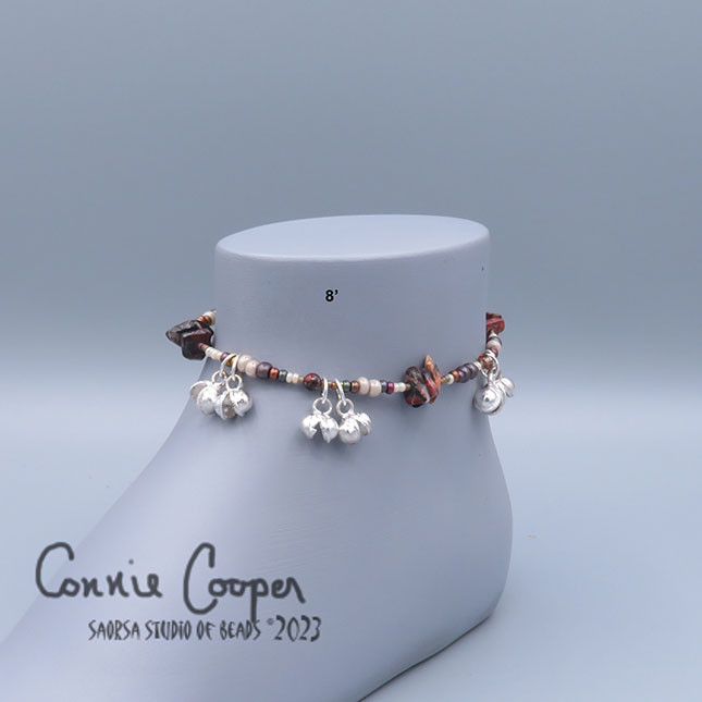 Stone Chip Anklet, Poppy Jasper,  Matte Brown & Ivory  ANK23-6134