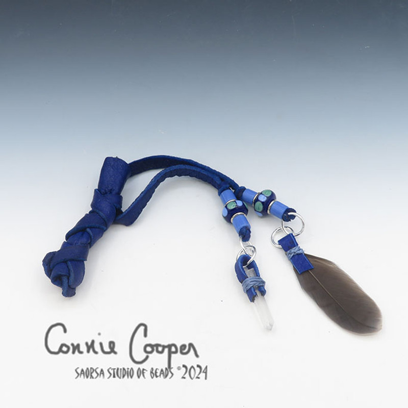 Braid Wrap, Royal Blue Body, Blue & Green Beads, Feather & Crystal Charms BW24-6377