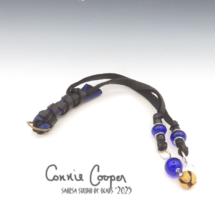 Braid Wrap, Blue & Black w/Blue Beads,  Bead & Bell or Coin Charms BW25-7216
