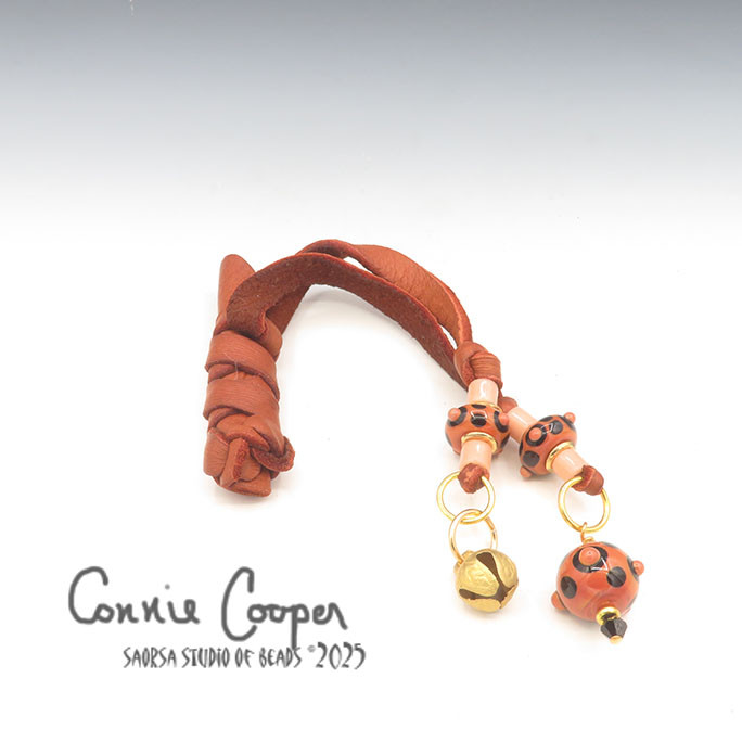 Braid Wrap, Russet with Cinnamon & Black Beads,  Bead & Bell or Coin Charms BW25-7219