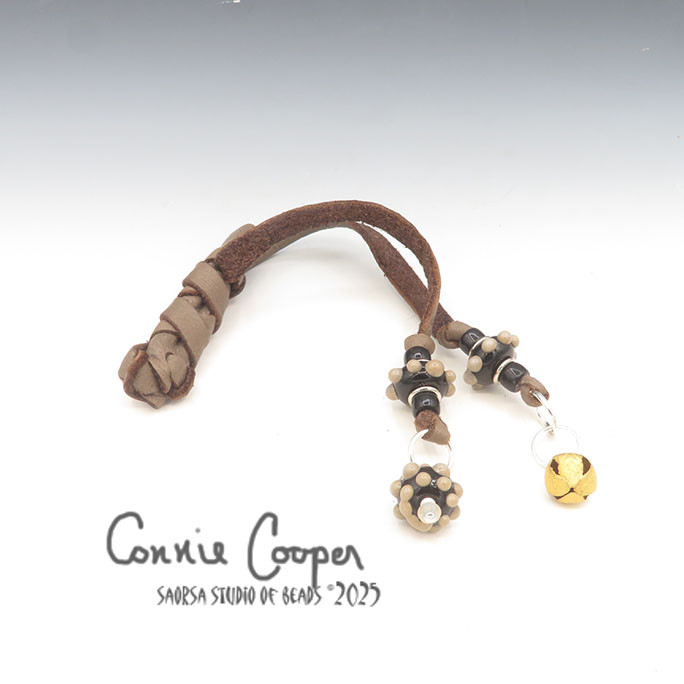 Braid Wrap, Tan with Black & Tan Beads,  Bead & Bell or Coin Charms BW25-7222