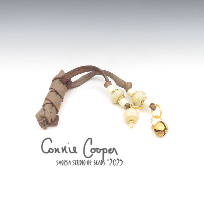 Braid Wrap, Tan with Blue Ivory Beads,  Bead & Bell or Coin Charms BW25-7224
