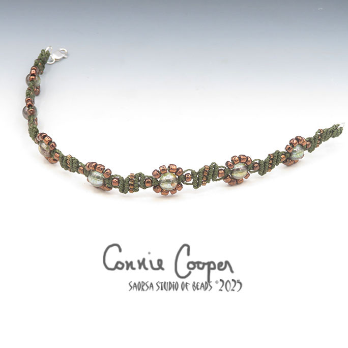 Bracelet, Daisy Chain,  7-Bead in Green Olive & Bronze  MBra26-7683