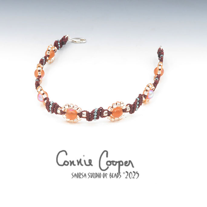 Bracelet, Daisy Chain,  7-Bead in Black Currant & Pumpkin AB  MBra26-7685
