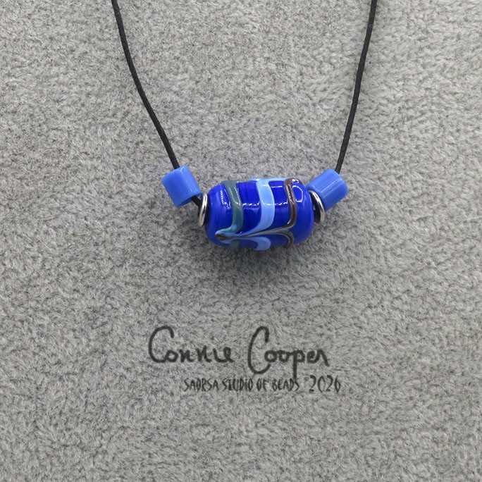 1-Bead in Blue w//Raked Brown, Teal & Lt. Blue  OB26-7839