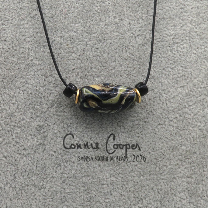 1-Bead in  Black w/Yellowish Green Marbled OB26-7832