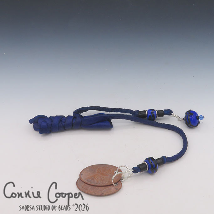 Braid Wrap, Royal Blue w/Dk. Blue & Black Beads, Bead & Bell or Coin Charms BW26-7875