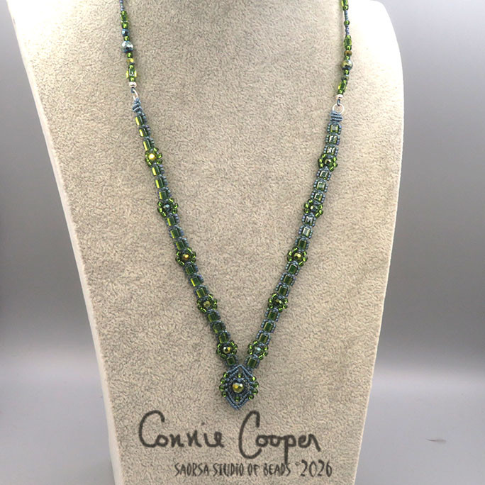 Necklace, "V",  Spring Green & Blue MN26-7902