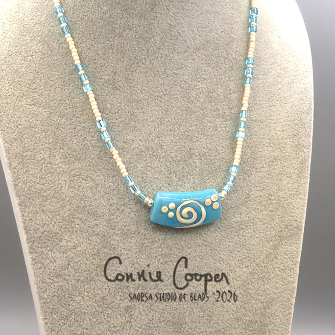 Necklace, Fancy 1-Bead in Turquoise & Cream GBN26-7891