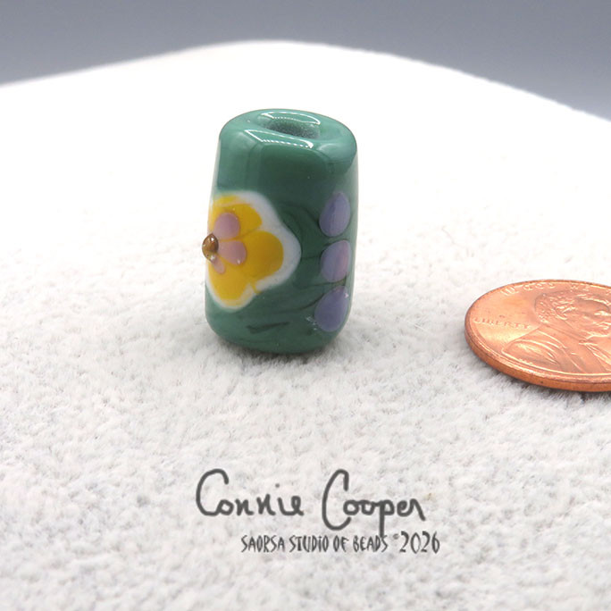 Bead, BIG Hole, Soft Green w/Yellow, White & Purple  LBF26-7630