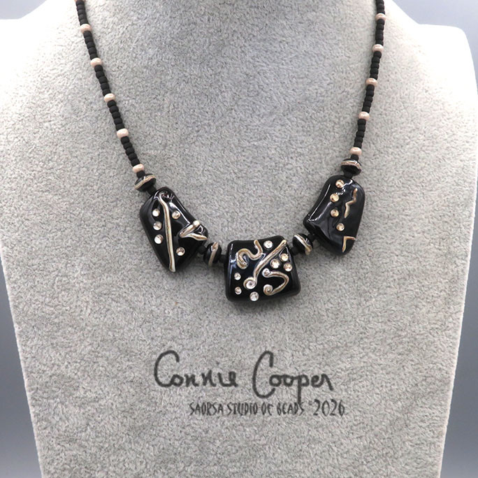 Necklace, Collar, Black w/Silvered Ivory  GBN26-7933