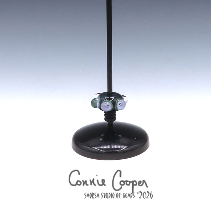 Bead, Monsoon (Dk. Blue Grey) w/Poked Lavender & Green Dots  LBF26-8060