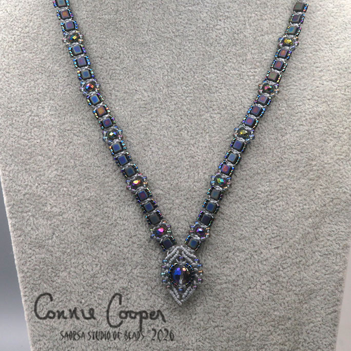 Necklace, "V",  Argentium & Asst'd Iris MN26-8041