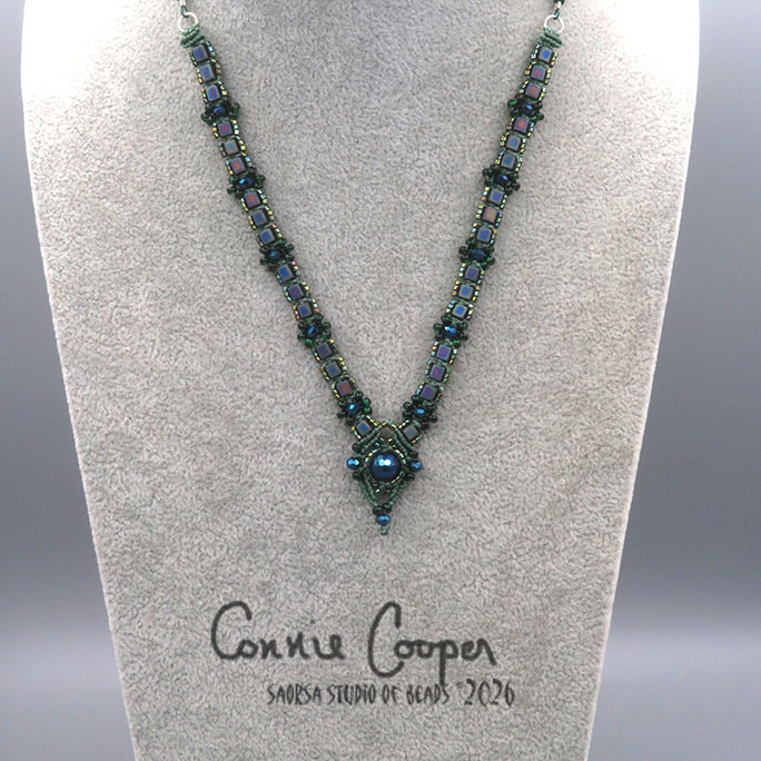 Necklace, "V",  Fern & Matte Purple/Blue Iris MN26-8135