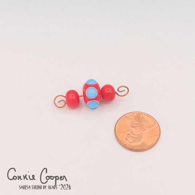 Tiny Beads, Set of 3, Opaque Red & Aqua  LBS26-8177