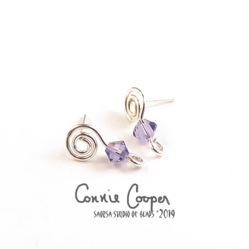 Spiral Earposts with "Provence Lavender" Swarovski Crystal FE19-4117