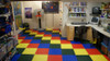 Perfection Floor Tiles, Terracotta, Yellow, Green, and Blue used in a kid's room