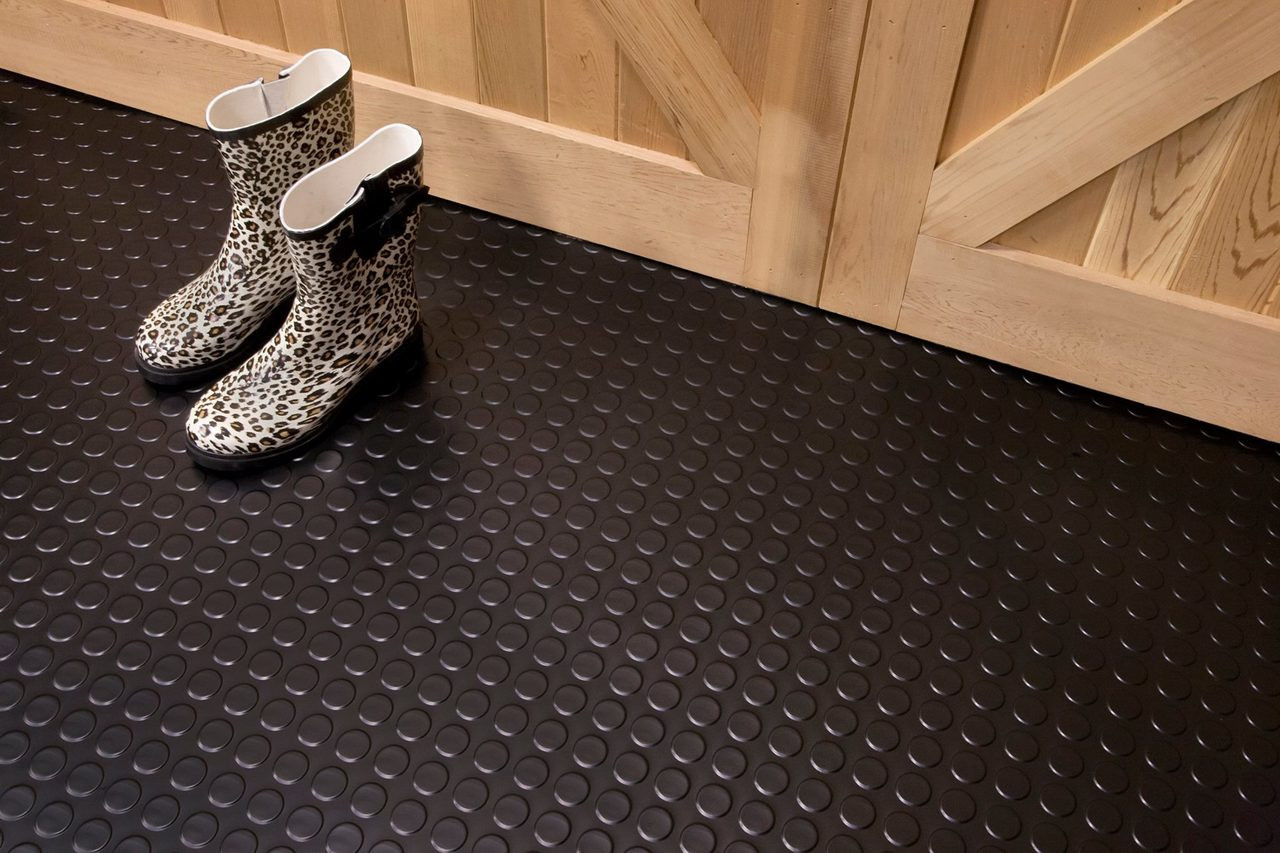 G Floor Roll Out Vinyl Flooring coin pattern used in mud room