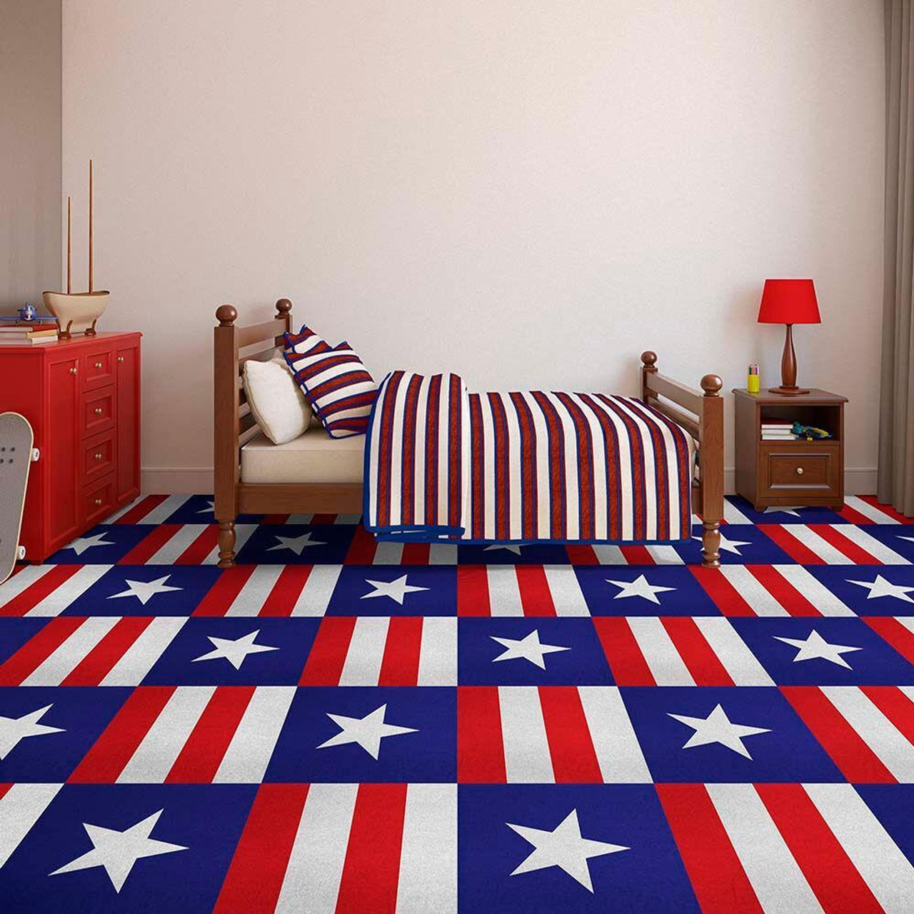  Perfection Floor Tile Custom Print - Americana Stars and Stripes | 6 Tiles/ Case | 16.62 SQFT/ Case 