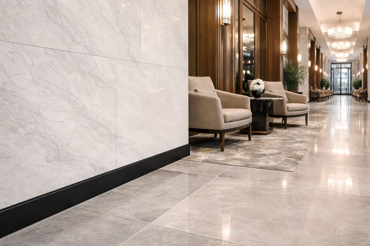 Painted Aluminum Metal Wall Base Hotel Lobby Black Matte