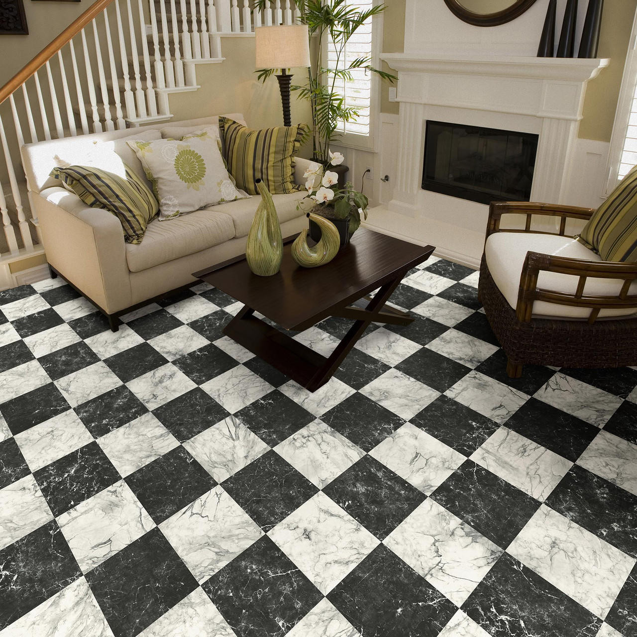 Perfection Floor Tile Natural Stone - Black and White Marble | 6 Tiles /  Case | 16.62 SQFT/ Case