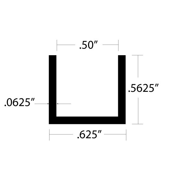 Aluminum Channel – 9/16″ Leg x 5/8″ OD x 1/2″ ID x 1/16″ Wall