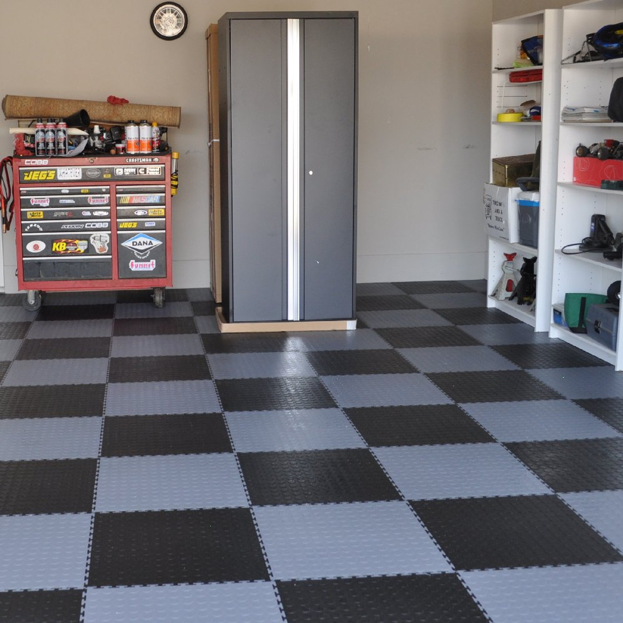 Perfection Floor tile Coin Pattern installed in Garage