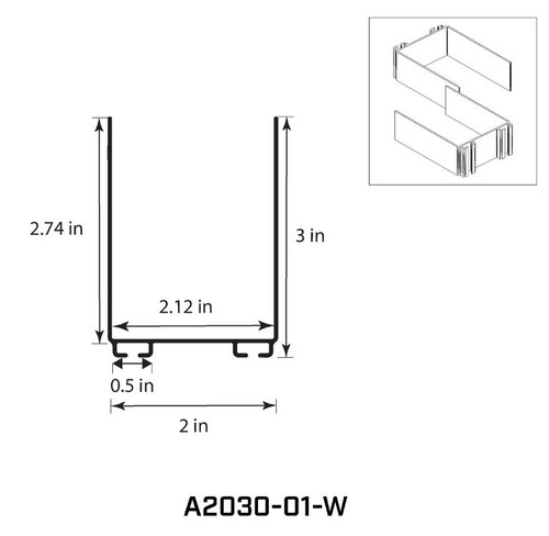 U-Shaped Aluminum Bottom Seal Retainer for 2" x 3" Diagram