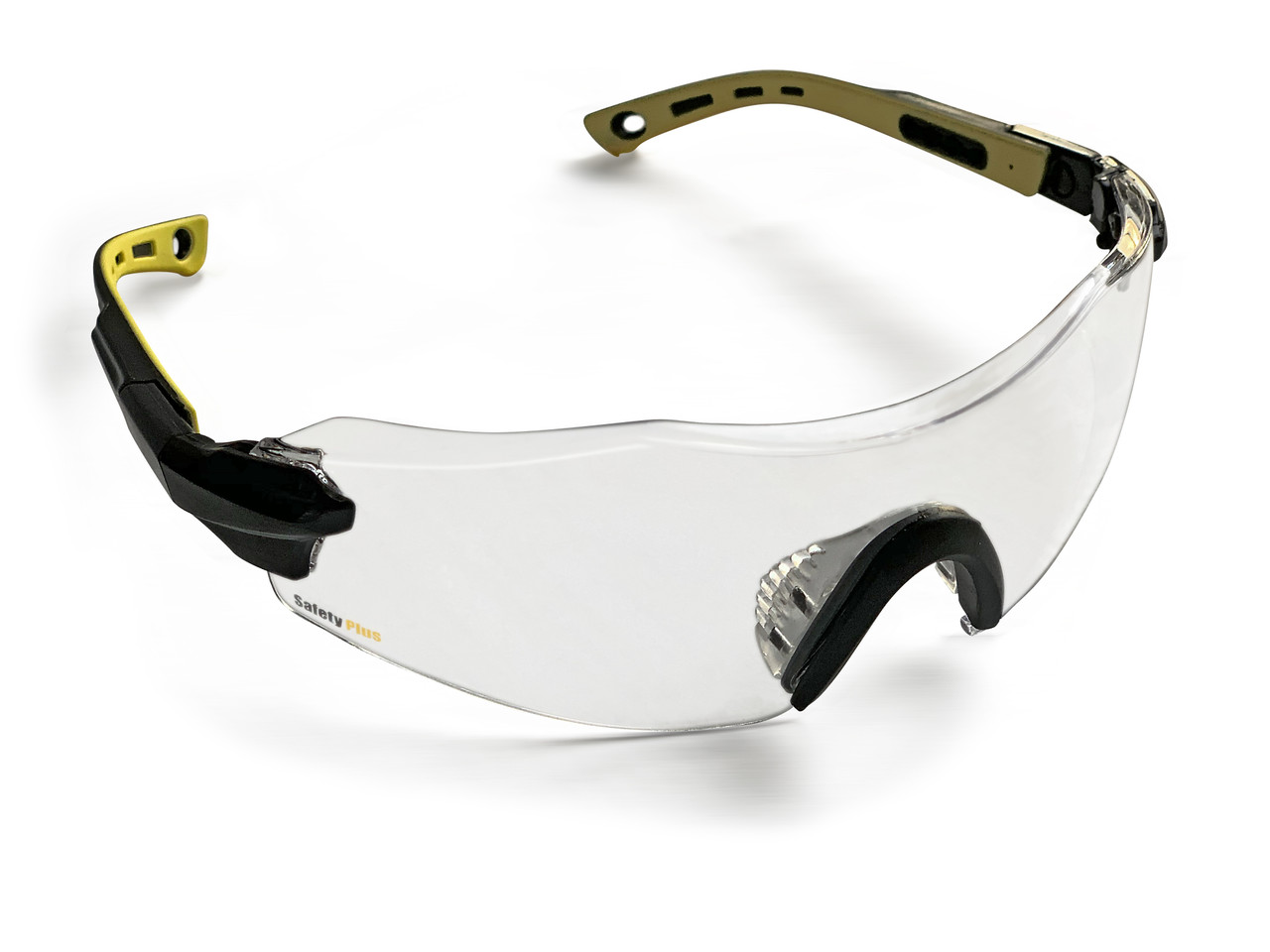 SafetyPlus Spg801cl Safety Glasses (Clear Lens) - ANSI Z87.1 Standards, Scratch Resistant, Wrap Around Lens, Non-Slip Grip, Adjustable Temple & Hinges
