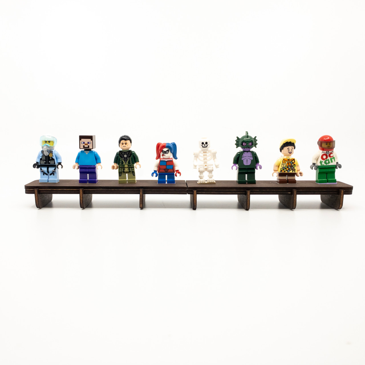 Minifig Stand Dark Oak for 8 Minifigures