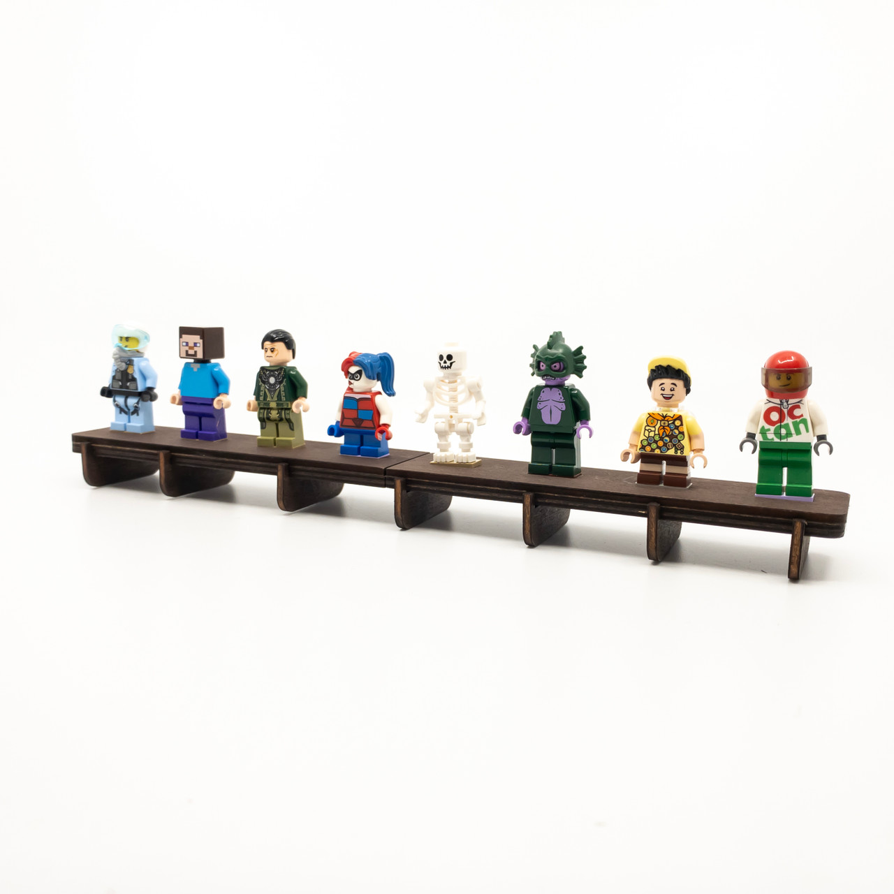 Minifig Stand Dark Oak for 8 Minifigures