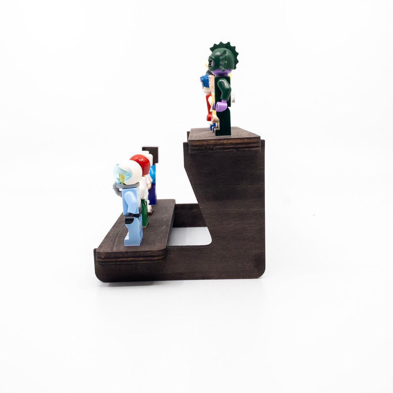 Minifig Stand Dark Oak for 8 Minifigures on 2 tiers